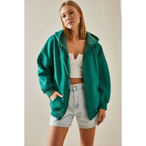 XHAN Emerald Green Zipper Hoodie Sweatshirt