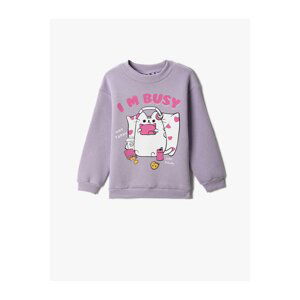 Koton Cat Printed Sweatshirt Long Sleeve Crew Neck Raised