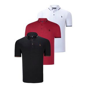 TRIPLE SET T8586 DEWBERRY MEN'S T-SHIRT-BLACK-WHITE-BURGUNDY