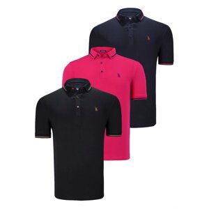 TRIPLE SET T8586 DEWBERRY MEN'S T-SHIRT-BLACK-NAVY-FUCHSIA