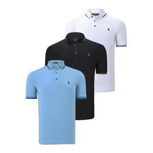 TRIPLE SET T8586 DEWBERRY MEN'S T-SHIRT-BLACK-WHITE-LIGHT BLUE