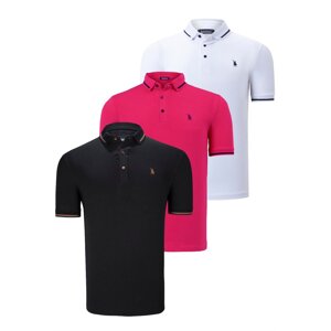 TRIPLE SET T8586 DEWBERRY MEN'S T-SHIRT-BLACK-WHITE-FUCHSIA