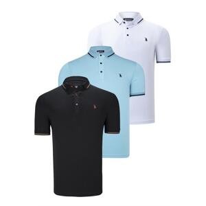 TRIPLE SET T8586 DEWBERRY MEN'S T-SHIRT-BLACK-WHITE-CYAN