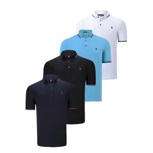 QUADRUPLE SET T8586 DEWBERRY MEN'S T-SHIRT-BLACK-WHITE-NAVY-LIGHT BLUE