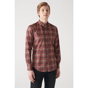 Avva Men's Claret Red with Abstract Pattern 100% Cotton Slim Fit Slim Fit Shirt