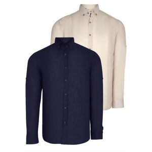 DOUBLE SET G721 DEWBERRY MEN'S SHIRT-NAVY-BEIGE