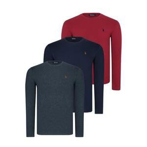 TRIPLE SET T8588 DEWBERRY ROUND NECK MEN'S SWEATSHIRT-NAVY-ANTHRACITE-BURGUNDY