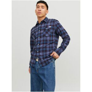 Dark Blue Men's Plaid Shirt Jack & Jones Herida - Men's