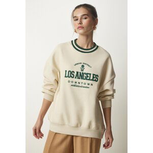 Happiness İstanbul Women's Cream Embroidered Raised Knitted Sweatshirt