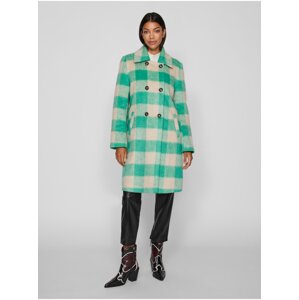 Women's green and beige plaid coat VILA Viorta - Women