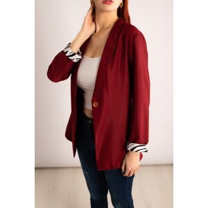 armonika Women Burgundy Sleeve Leopard Patterned Single Button Jacket