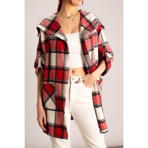 armonika Women's Red-white Plaid Casual Jacket with Pockets Arm-22y001160