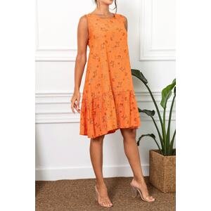 armonika Women's Orange Daisy Pattern Sleeveless Skirt with Ruffled Frill Dress