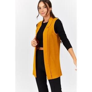 armonika Women's Mustard Collar Long Vest