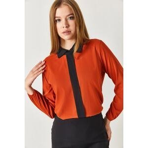 armonika Women's Striped Tile Front Shirt Collar With Elastic Sleeves