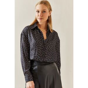 XHAN Black Patterned Flowy Satin Shirt