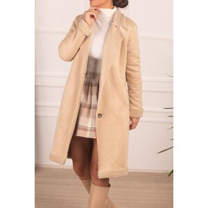 armonika Women's Beige Pocket Long Suede Coat