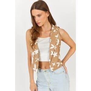 armonika Women's Beige Patterned Crop Vest Without Buttons