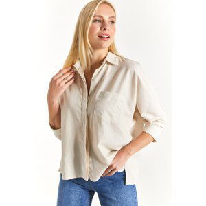 armonika Women's Light Beige Loose Linen Shirt with Pockets