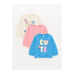 LC Waikiki Crew Neck Printed Baby Girl Sweatshirt 3-Piece