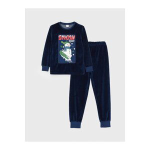 LC Waikiki Crew Neck Embroidered Long Sleeve Velvet Boys' Pajamas Set