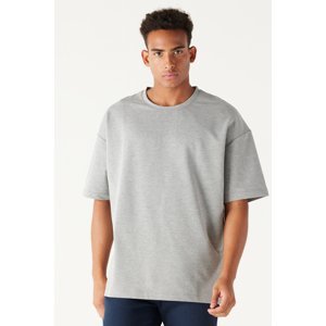 AC&Co / Altınyıldız Classics Men's Gray Melange Oversized Loose Fit Crew Neck Short Sleeved Sweatshirt T-Shirt.