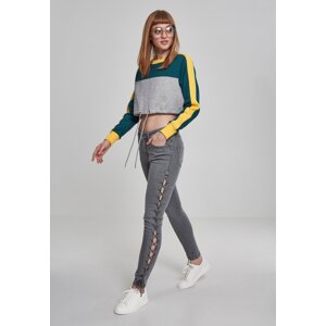 Women's Cropped 3-Tone Stripe Crew Grey/Jasper/Chrome-Yellow