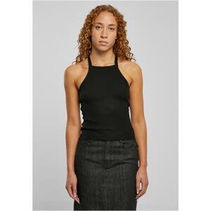 Women's ribbed knit top with a crossed back, black
