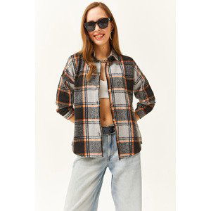 Olalook Women's Black Gray Orange Plaid Lumberjack Shirt