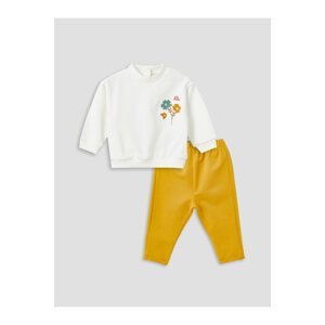 LC Waikiki High Neck Long Sleeve Embroidered Baby Girl Sweatshirt and Pants Suit
