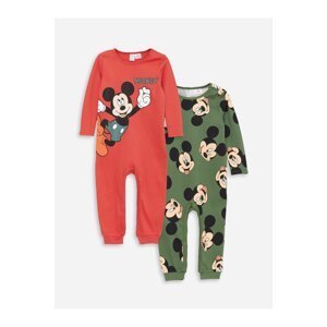 LC Waikiki 2-Piece Crew Neck Long Sleeve Mickey Mouse Printed Baby Boy Rompers