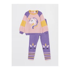 LC Waikiki Crew Neck Long Sleeve Printed Baby Girl Sweater and Tights