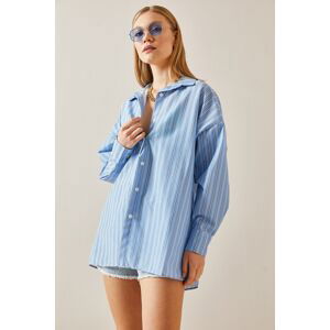 XHAN Blue Oversize Striped Shirt