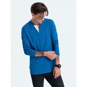 Ombre HENLEY men's neckline longsleeve - blue