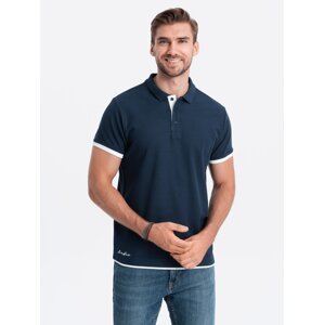 Ombre Men's cotton polo shirt - navy blue