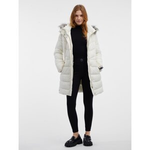 Orsay Women's Cream Quilted Coat with Faux Fur - Women