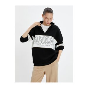 Koton College Oversize Sweatshirt Half-Zip Stand-Up Collar Branded Cotton.