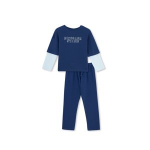 Dagi Navy Blue Slogan Print Detailed Long Sleeve Pajama Set