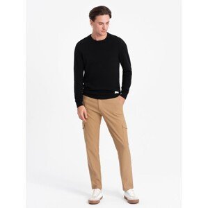 Ombre Men's REGULAR fabric pants with cargo pockets - light brown