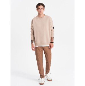 Ombre Men's pants with cargo pockets and leg hem - light brown