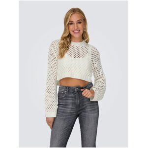 Women's cream perforated short sweater ONLY Smilla - Women