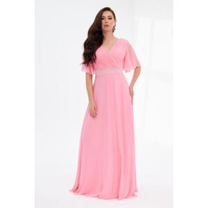 Carmen Powder Chiffon Pleated Long Evening Dress