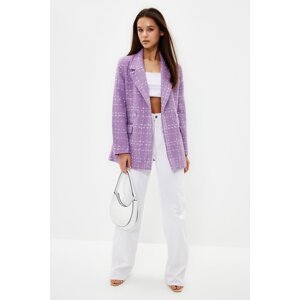 Trendyol Lilac Oversize Woven Plaid Blazer Jacket