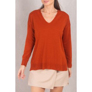 armonika Women's Tile V-Neck Front Short Rear Long Knitwear Sweater