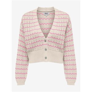 Pink and beige women's striped cardigan ONLY Asa - Women's