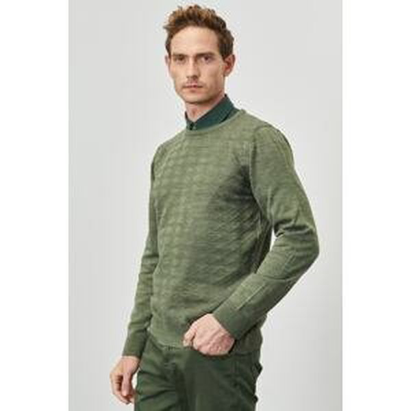 ALTINYILDIZ CLASSICS Men's Green Standard Fit Crew Neck Plain Knitwear Sweater