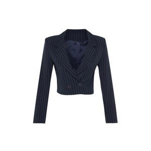 Trendyol Navy Blue Polyviscon Striped Crop Premium Woven Blazer Jacket