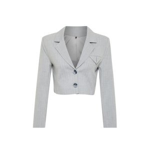 Trendyol Gray Polyviscon Striped Crop Premium Woven Blazer Jacket