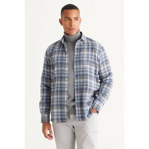 ALTINYILDIZ CLASSICS Men's Blue-White Slim Fit Slim Fit Buttoned Collar Cotton Checkered Flannel Lumberjack Shirt