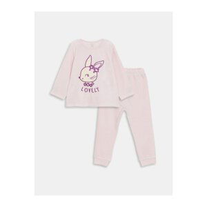 LC Waikiki Crew Neck Embroidered Baby Girl Velvet Pajamas Set